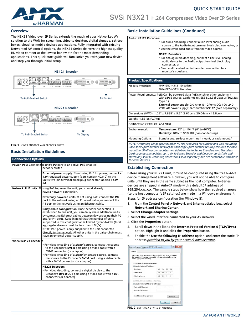 Page n°1 - Guide de démarrage rapide AMX NMX-ENC-N3121