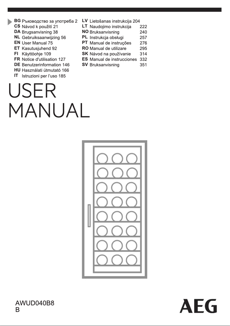 Page 1 de la notice Manuel utilisateur AEG AWUD040B8B