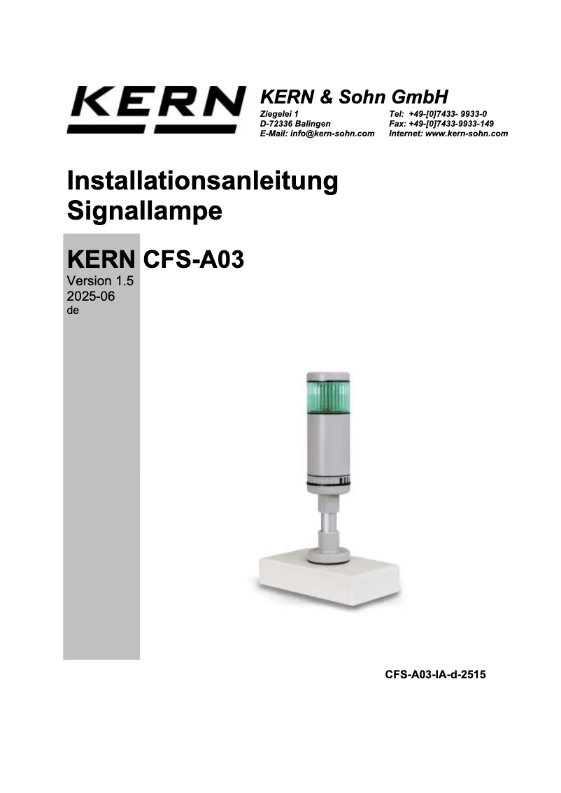 Image de la première page du manuel de l'appareil CFS-A03