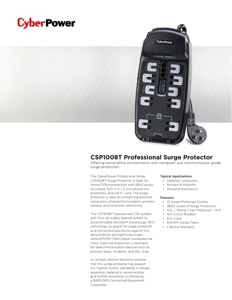 Image de la première page du manuel de l'appareil CSP1008T