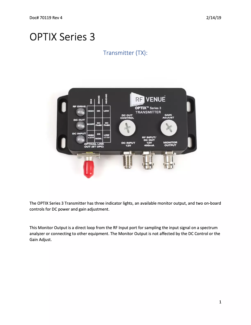 Page 1 de la notice Manuel utilisateur RF Venue OPTIX Series 3