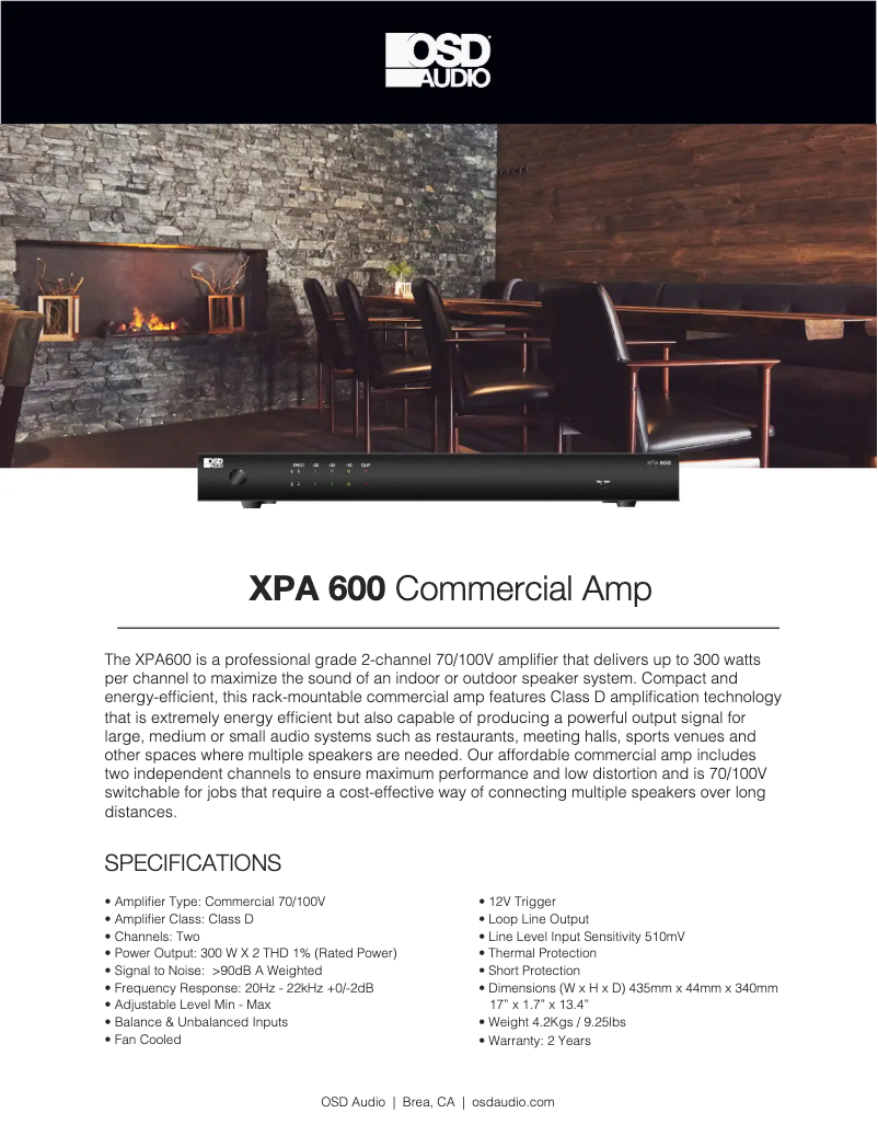 Page 1 of the manual Technical Sheet OSD Audio XPA600