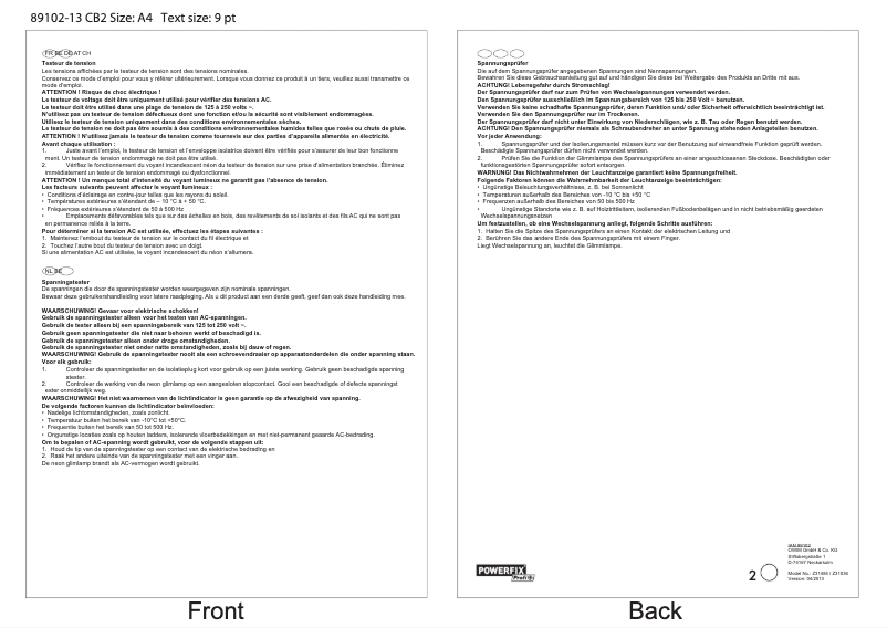 Page 1 de la notice Manuel utilisateur Powerfix Z31484