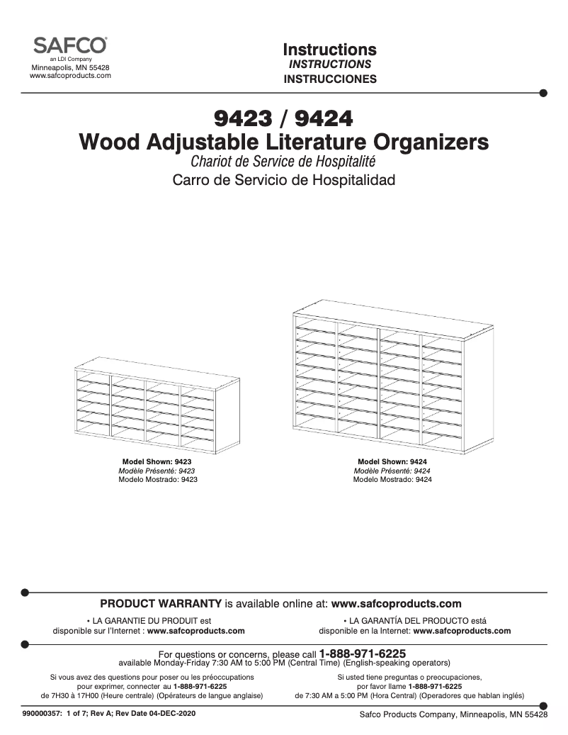 Page 1 de la notice Manuel utilisateur Safco 9423