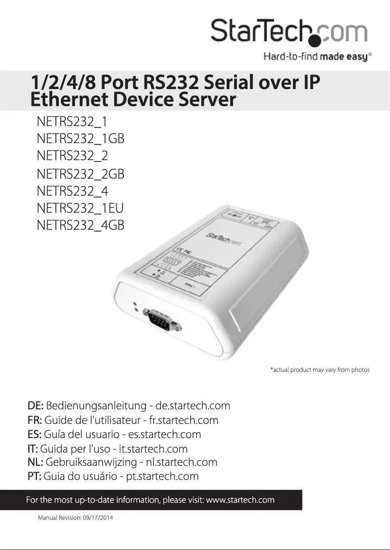 Page 1 de la notice Manuel utilisateur StarTech.com NETRS232_1EU