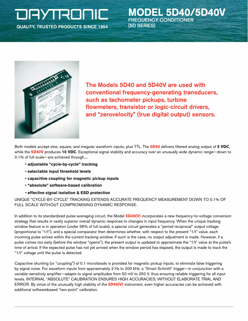 Page 1 de la notice Fiche technique Daytronic 5D40