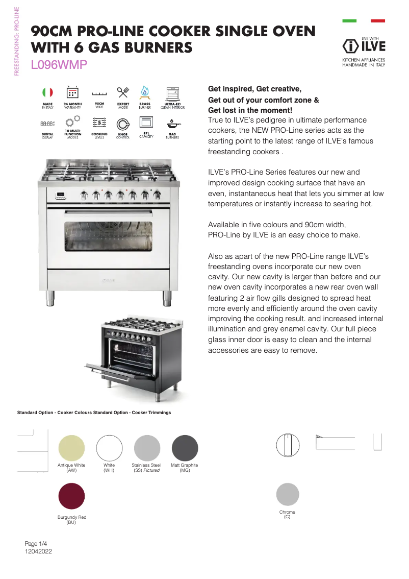 Page 1 de la notice Fiche technique Ilve L096WMP/GRD