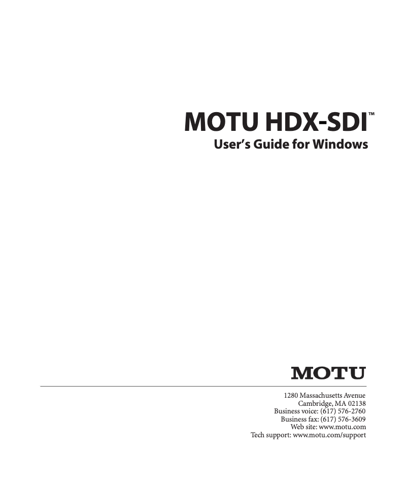 Page 1 of the manual User Manual Motu HDX-SDI