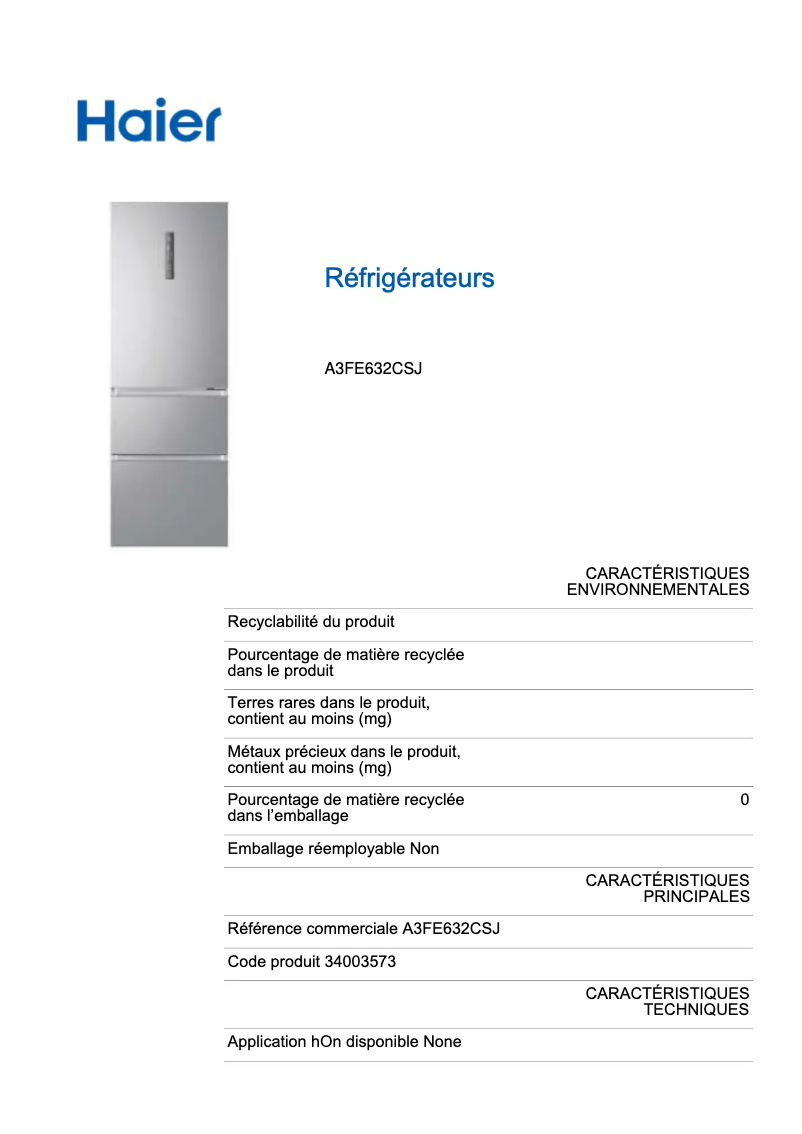 Page n°1 - Label énergétique Haier A3FE632CSJ