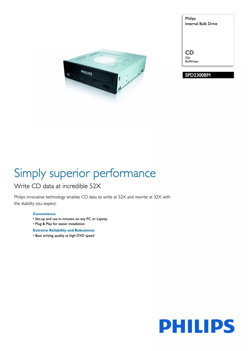 Page 1 de la notice Brochure Philips SPD2300BM