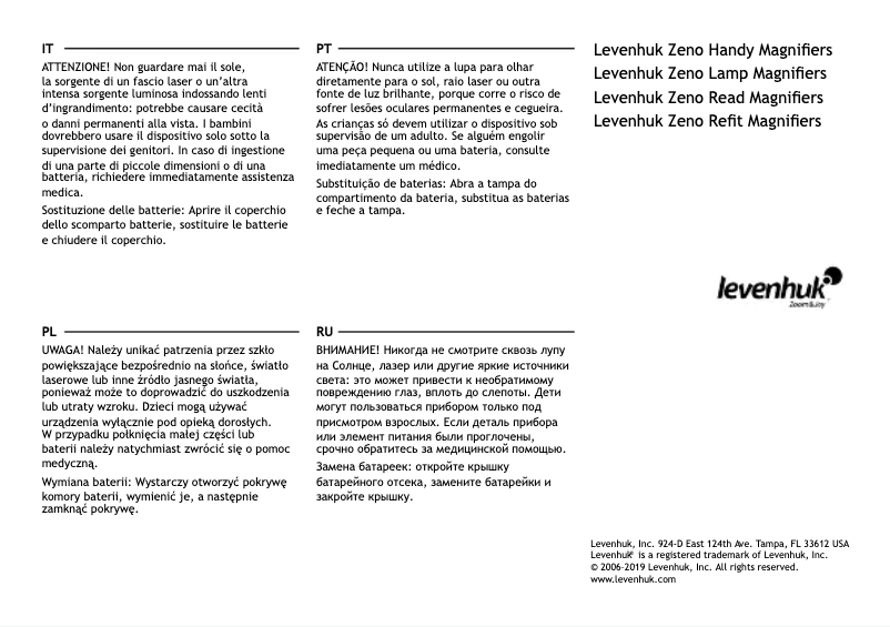 Page n°1 - Manuel utilisateur Levenhuk Zeno Lamp ZL5