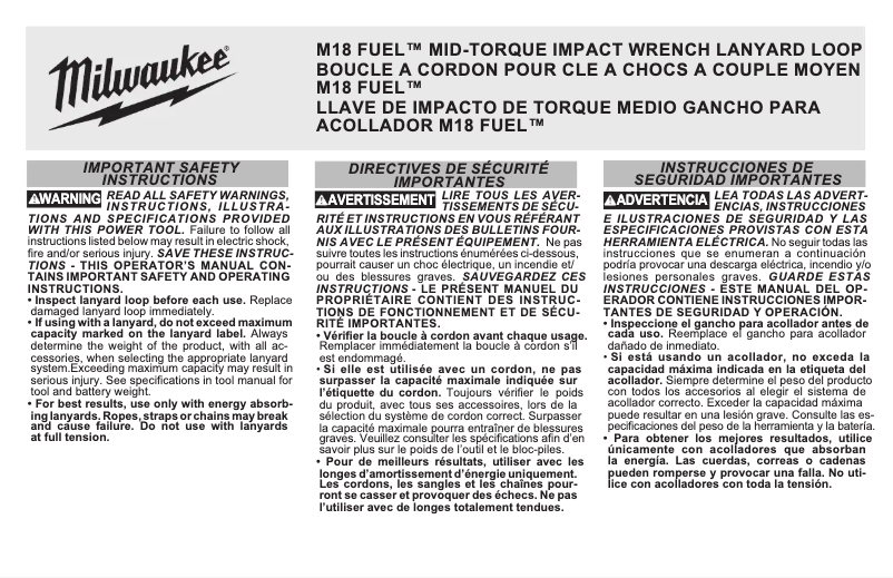 Page 1 de la notice Manuel utilisateur Milwaukee 49-16-2962