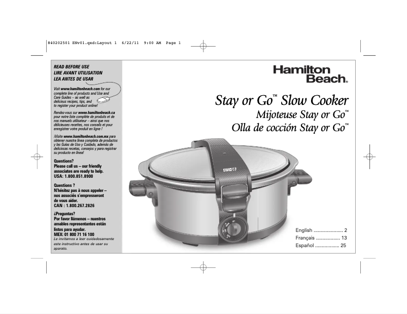 Page 1 de la notice Manuel utilisateur Hamilton Beach Stay or Go 33462