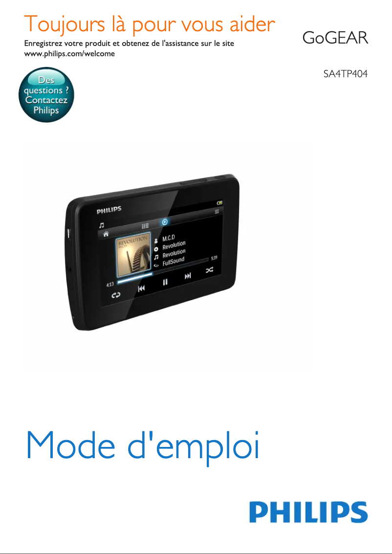 Page n°1 - Manuel utilisateur Philips GoGear SA4TP408KF