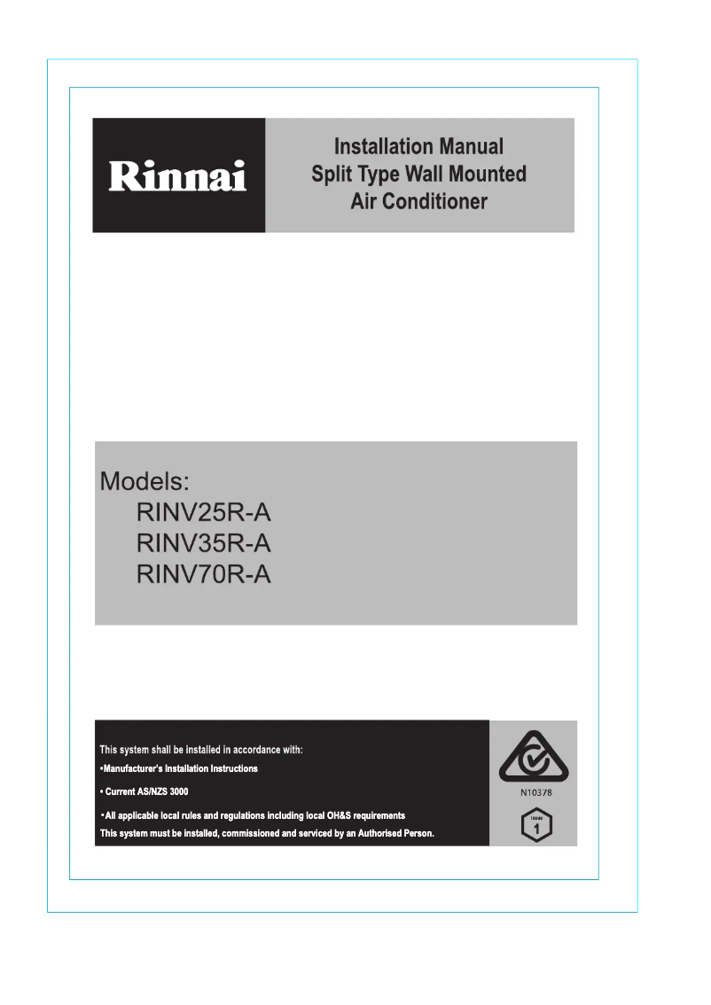 Page 1 of the manual Installation Guide Rinnai RINV70R-A