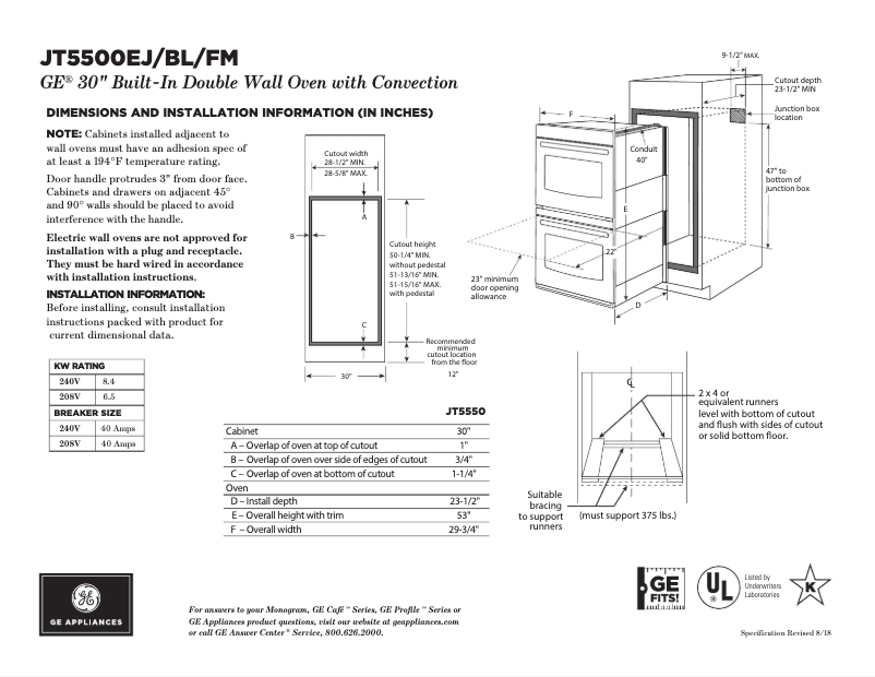 Page n°1 - Fiche technique GE JT5500FMDS
