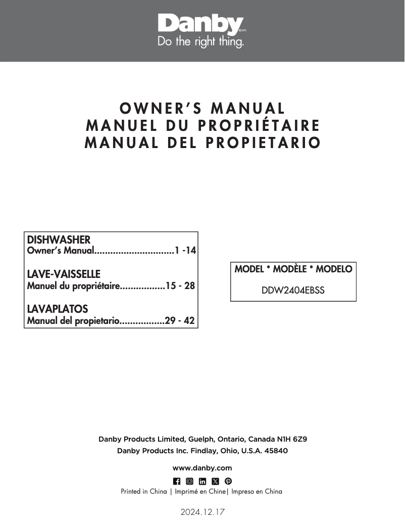 Página 1 del manual Manual de instrucciones Danby DDW2404EBSS