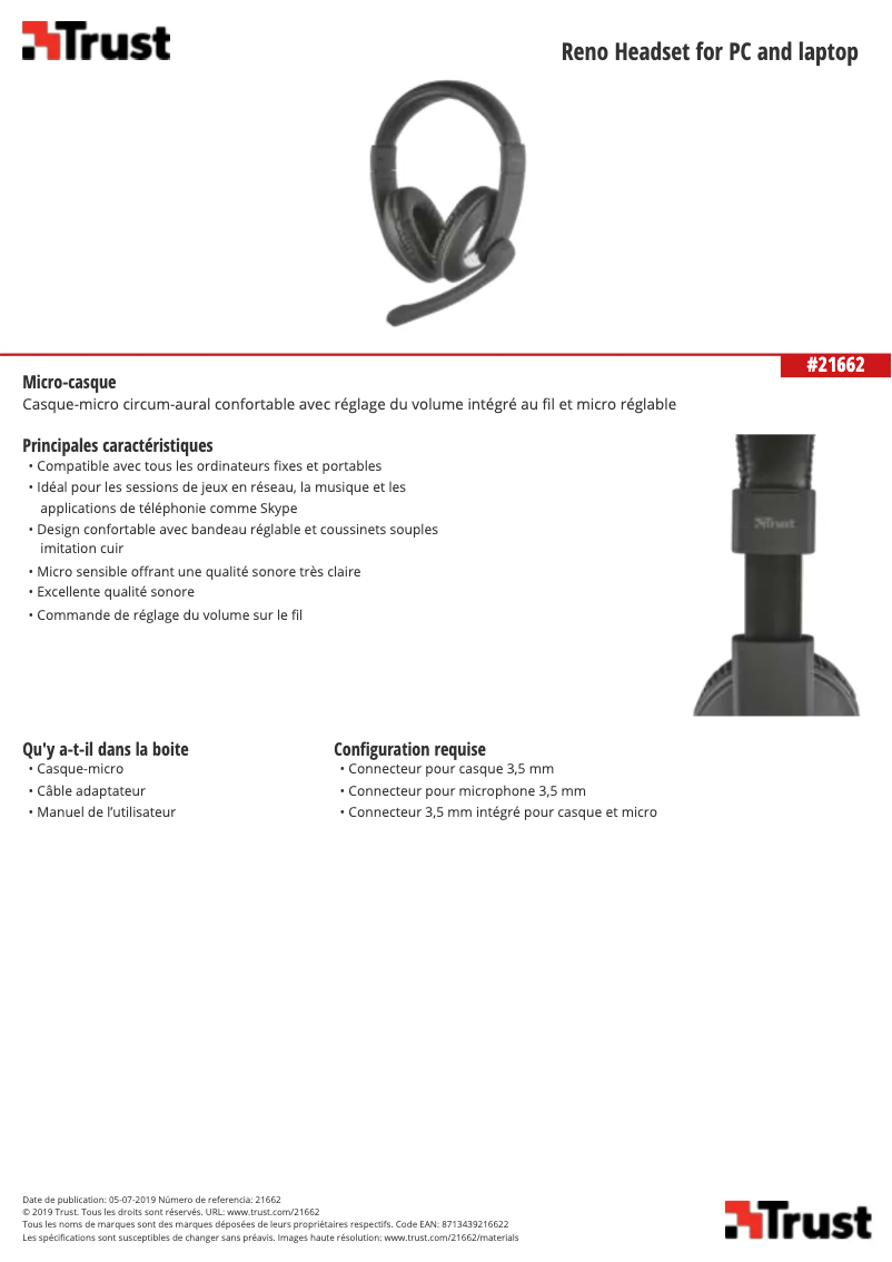 Page n°1 - Manuel utilisateur Trust Reno