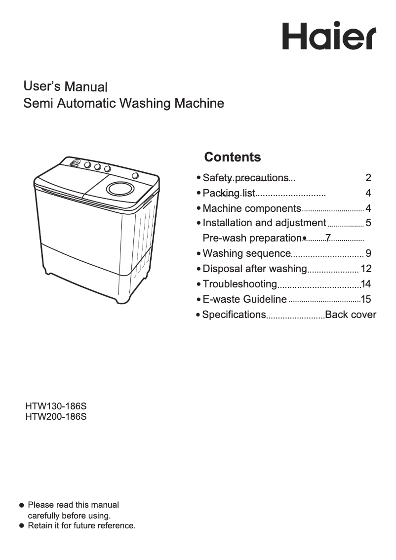 Page 1 de la notice Manuel utilisateur Haier HTW200-186S