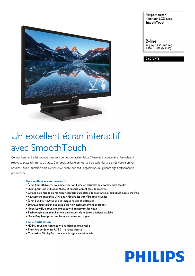 Page 1 de la notice Fiche technique Philips B Line 242B9TL