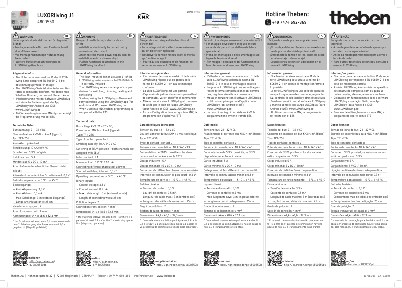 Page 1 de la notice Manuel utilisateur Theben LUXORliving J1
