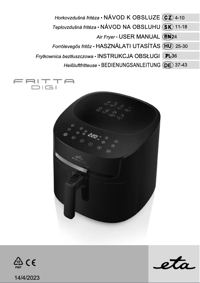 Image de la première page du manuel de l'appareil Fritta Digi 316890000