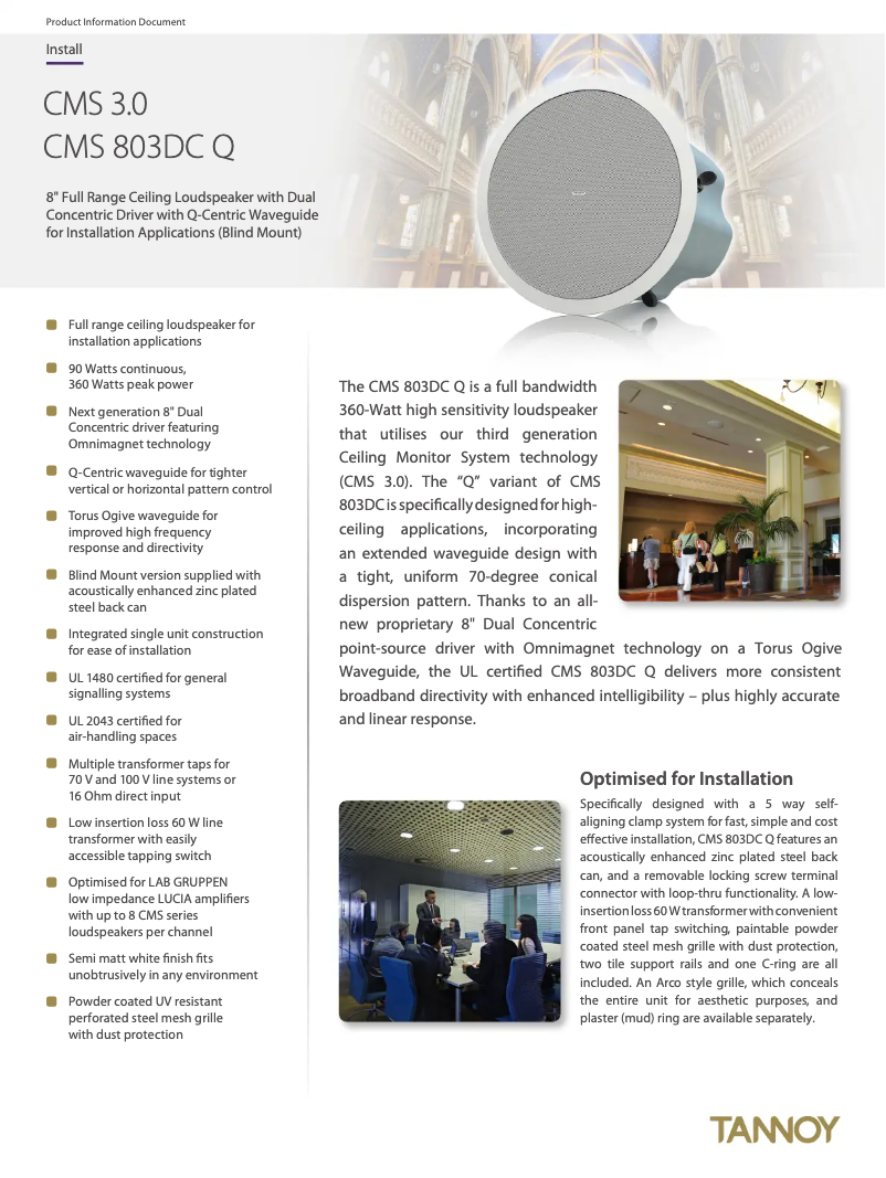 Página 1 del manual Ficha técnica Tannoy CMS 803DC Q