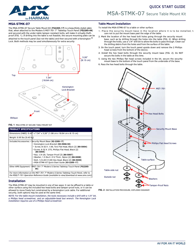 Page 1 de la notice Manuel utilisateur AMX MSA-STMK-07