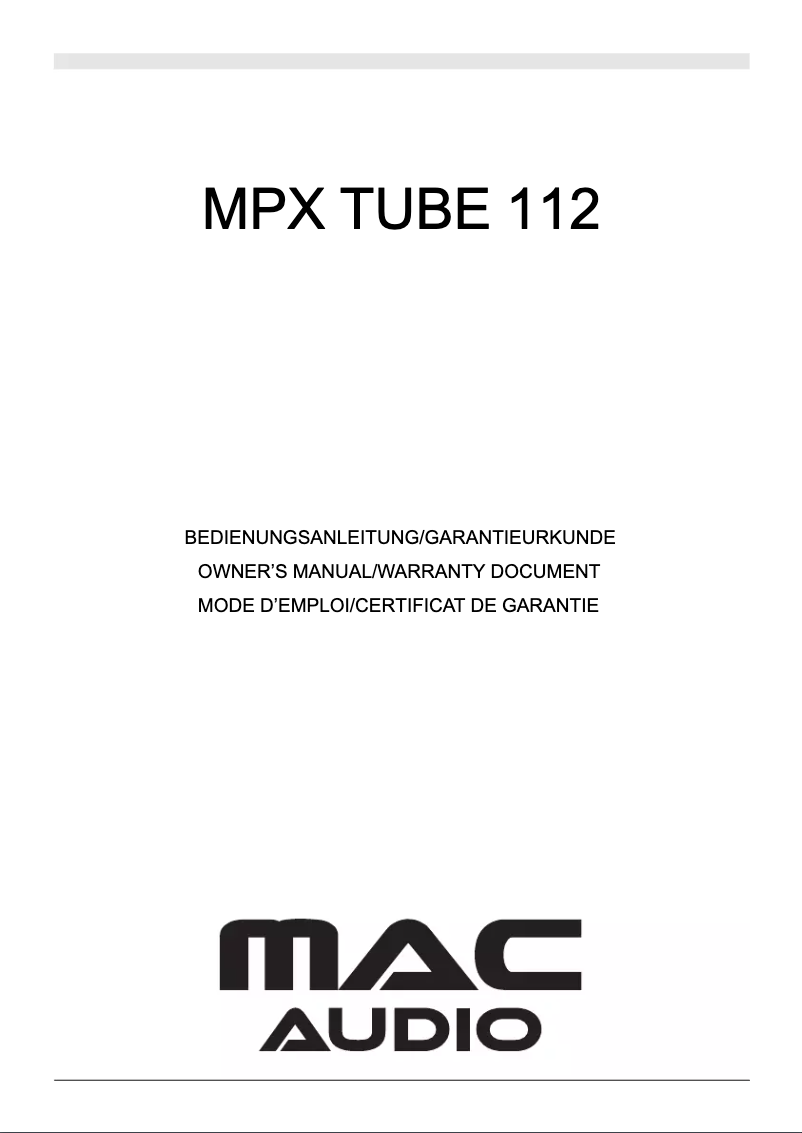 Page 1 de la notice Manuel utilisateur Mac Audio MPX Tube 112