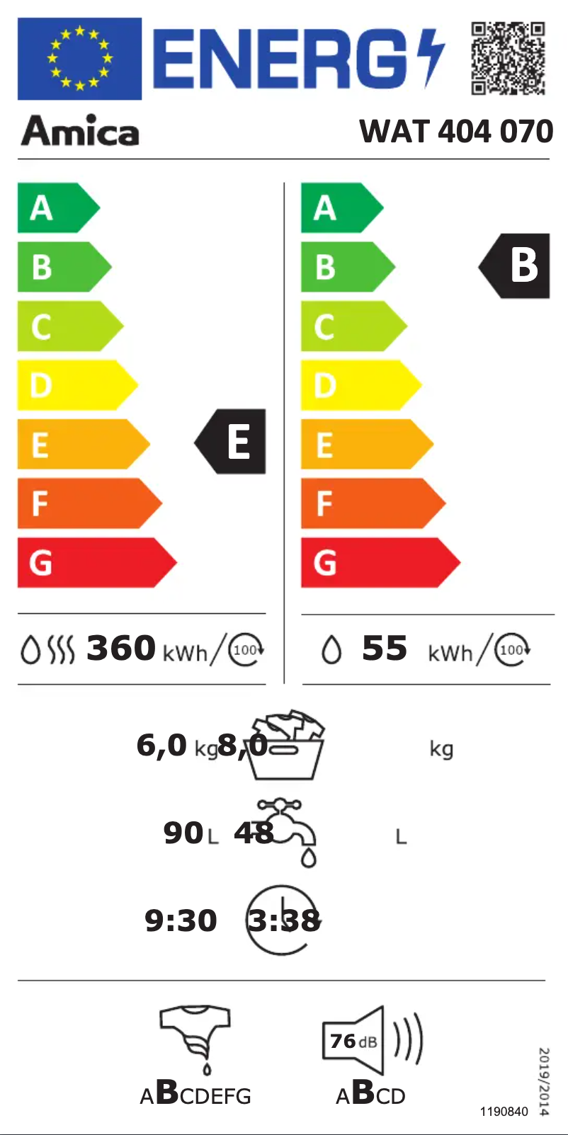 Page n°1 - Manuel utilisateur Amica WAT 404 070