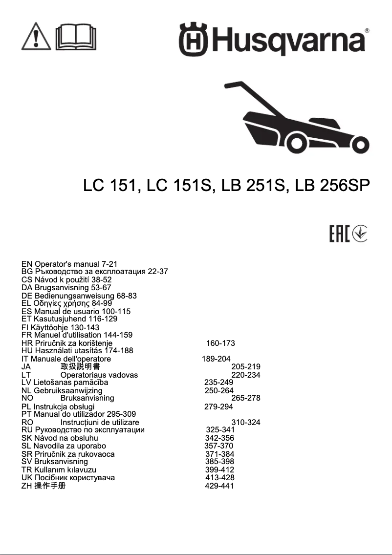 Page n°1 - Manuel utilisateur Husqvarna LC 152