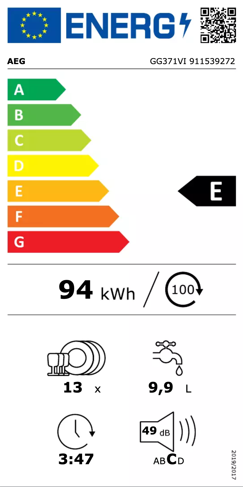 Page n°1 - Label énergétique AEG GG371VI