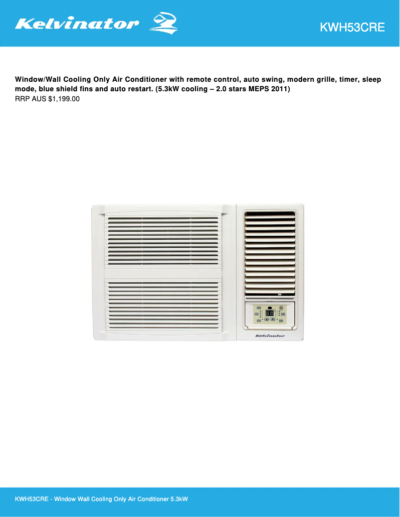 Page 1 de la notice Fiche technique Kelvinator KWH53CRE