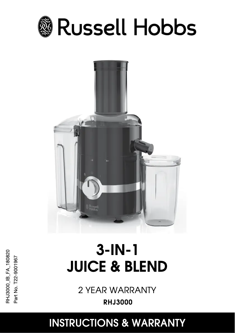 Page 1 de la notice Manuel utilisateur Russell Hobbs RHJ3000