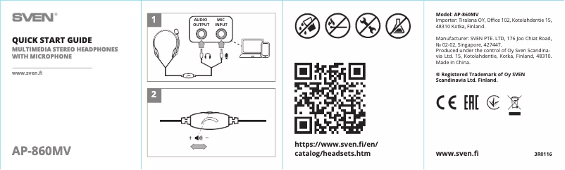 Page 1 de la notice Guide de démarrage rapide Sven AP-860MV
