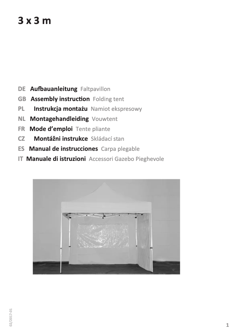 Page 1 de la notice Manuel utilisateur Profizelt24 3 x 3 m