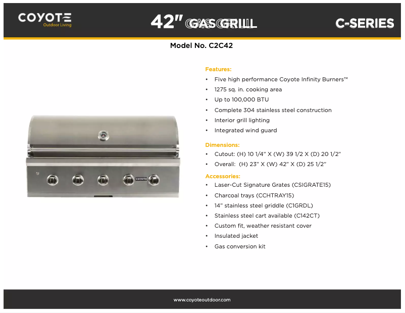 Page 1 de la notice Fiche technique Coyote C2C42NG
