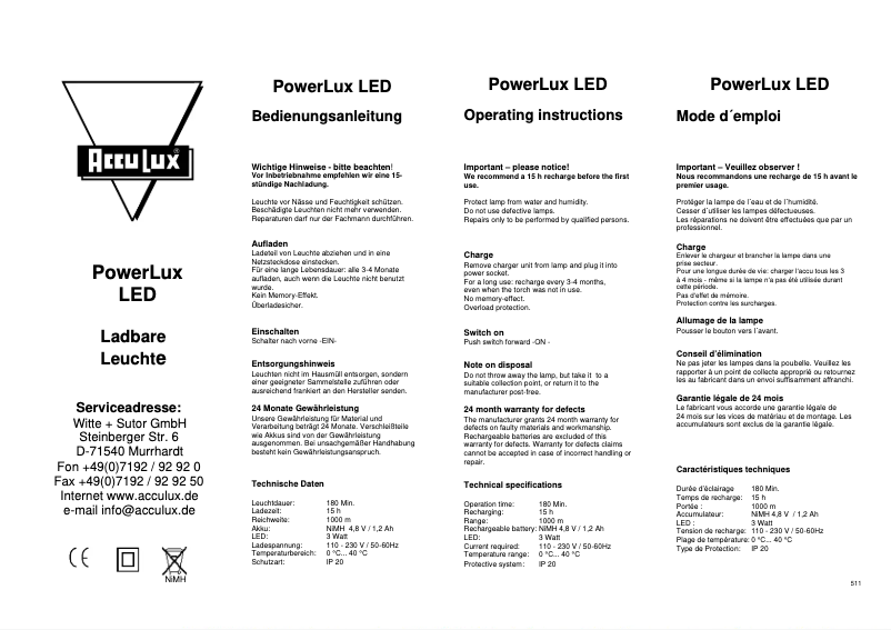 Image de la première page du manuel de l'appareil PowerLux LED