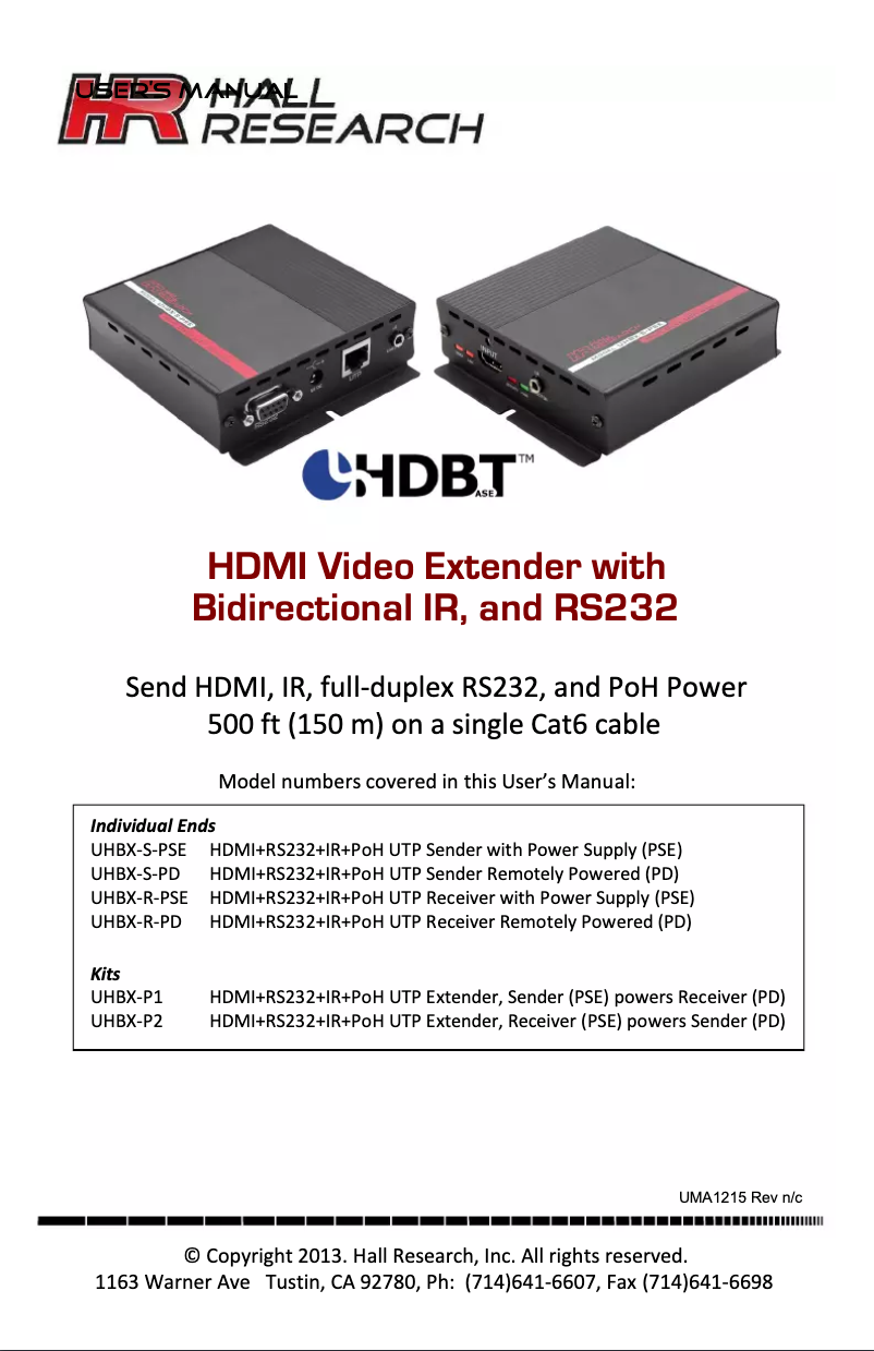 Page 1 de la notice Manuel utilisateur Kindermann  UHBX-R-PSE