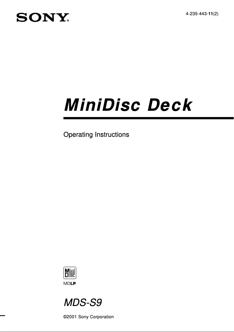 Page 1 de la notice Manuel utilisateur Sony MDS-S9