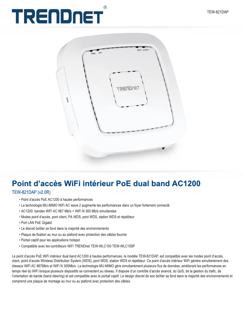 Page n°1 - Fiche technique TRENDnet TEW-821DAP