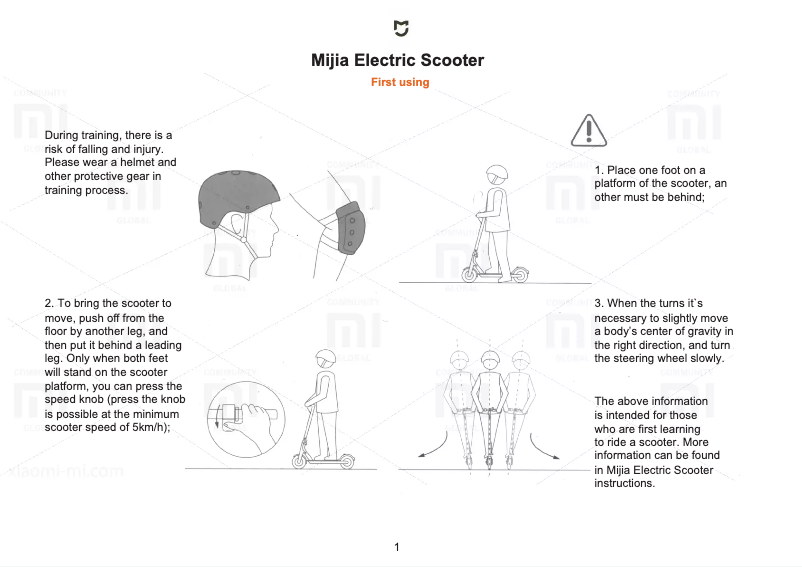 Page 1 de la notice Manuel utilisateur Xiaomi MiJia Electric