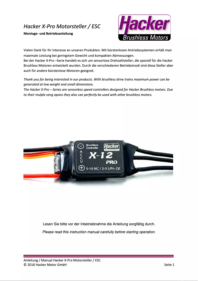 Page n°1 - Manuel utilisateur Hacker X-5-Pro ​