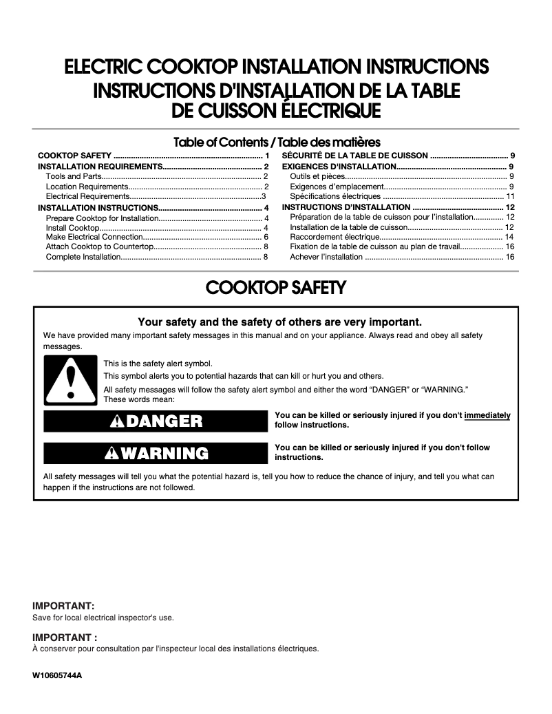 Page n°1 - Guide d'installation JennAir JEC3430BB