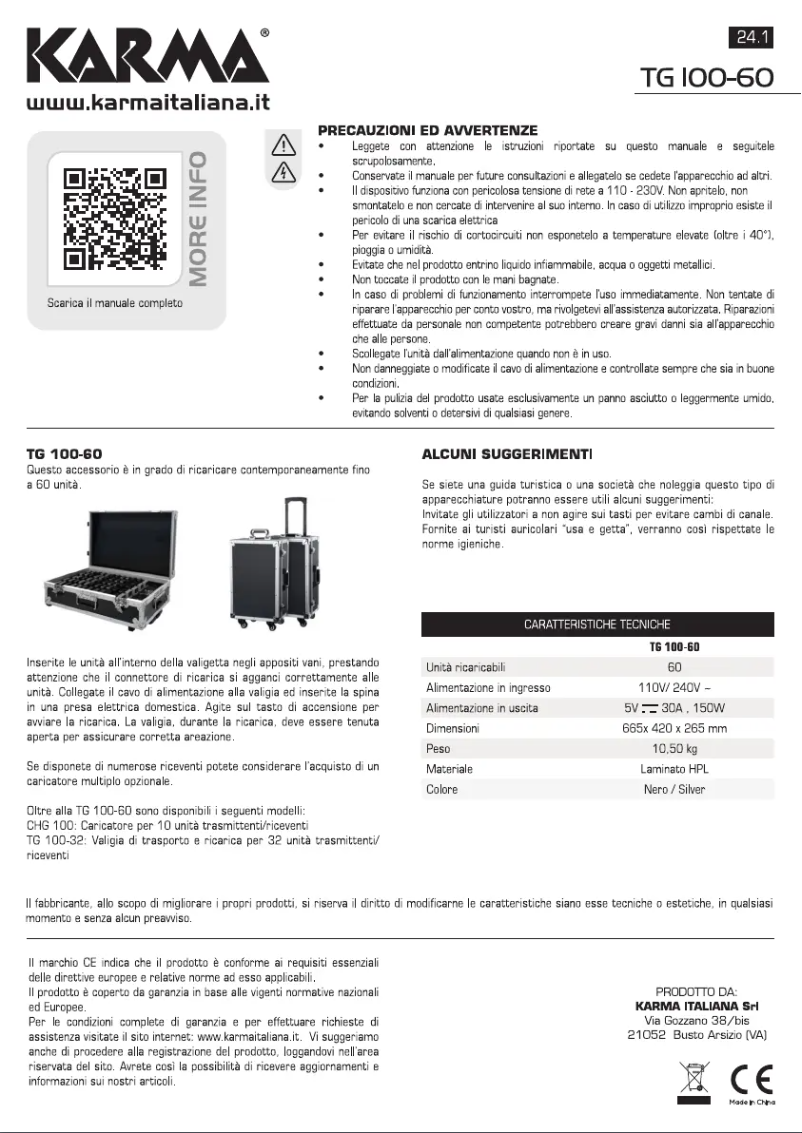 Page 1 de la notice Manuel utilisateur Karma TG 100-60