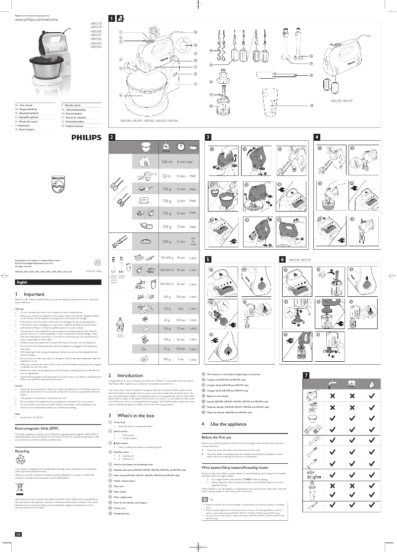 Page n°1 - Manuel utilisateur Philips Avance Collection HR1591