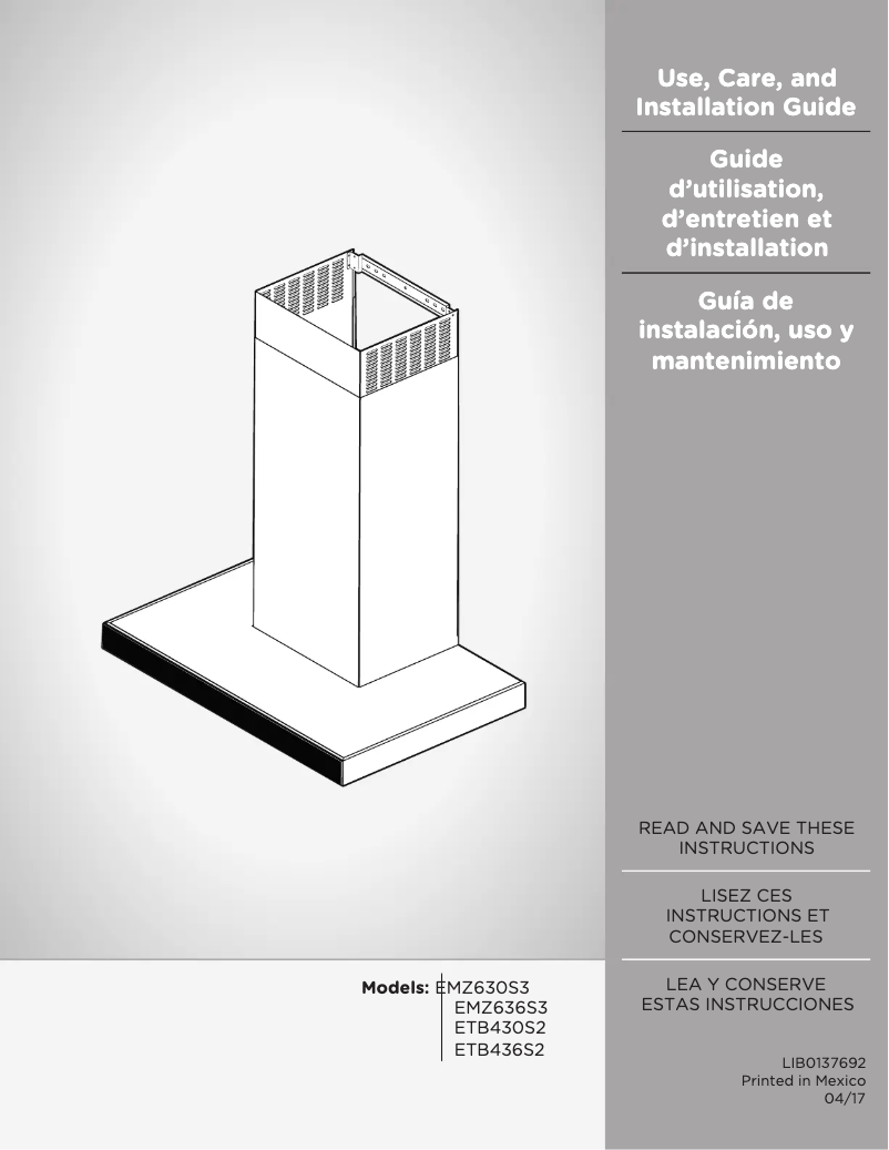 Page n°1 - Guide d'installation Elica Mezzano EMZ636S3