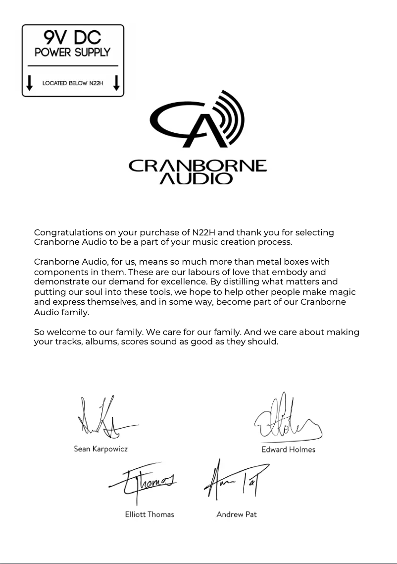Page 1 de la notice Manuel utilisateur Cranborne Audio N22H