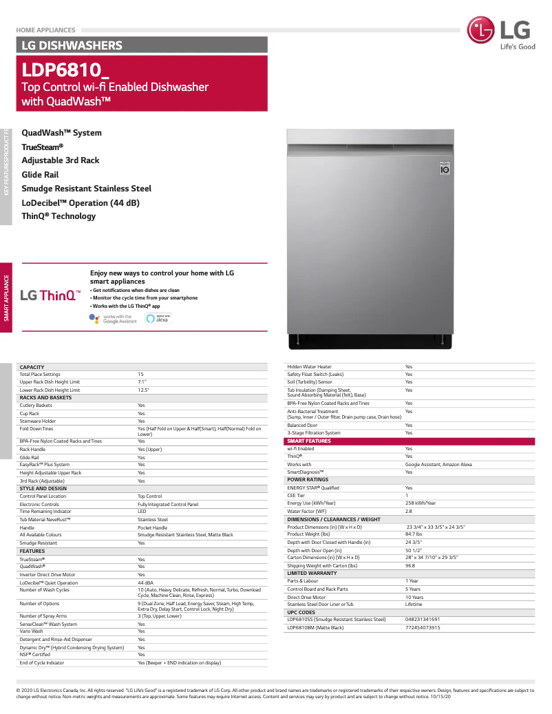 Página 1 del manual Ficha técnica LG LDP6810BM