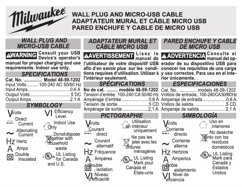 Page n°1 - Manuel utilisateur Milwaukee 48-59-1202